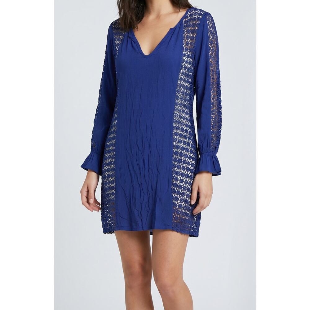 Solitaire Swim Womens Large Blue Swim Cover Up Dress Eyelet Lace